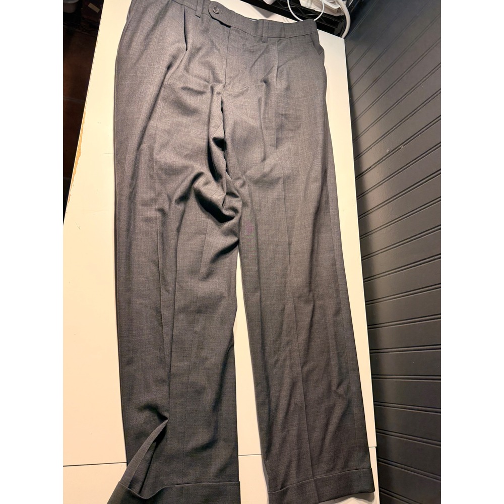 Cremieux Travel Smart Mens 35R Gray Pleated Cuffed Wool Blend Dress Pants Canada